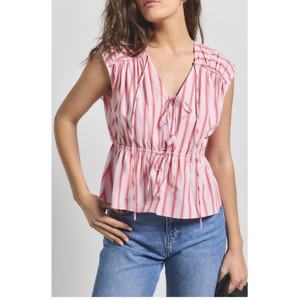 Derek Lam 10 Crosby Women’s Caroline Striped Tie Top Size Medium, NWT